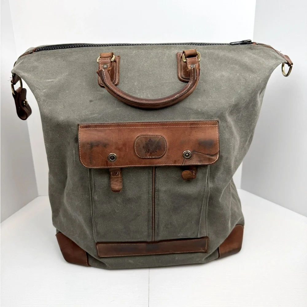 VTG Canvas Leather Trim Filson Style Duffle Bag Rugged Distressed Stained READ
